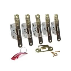 5 Cerraduras De Picaporte Unificado TESA 2004U 5R/50 HL Latonado Frente Redondo