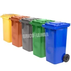 5 Contenedores De Basura En Colores Para Reciclaje 120 Litros Con Tapas Y Ruedas Maiol