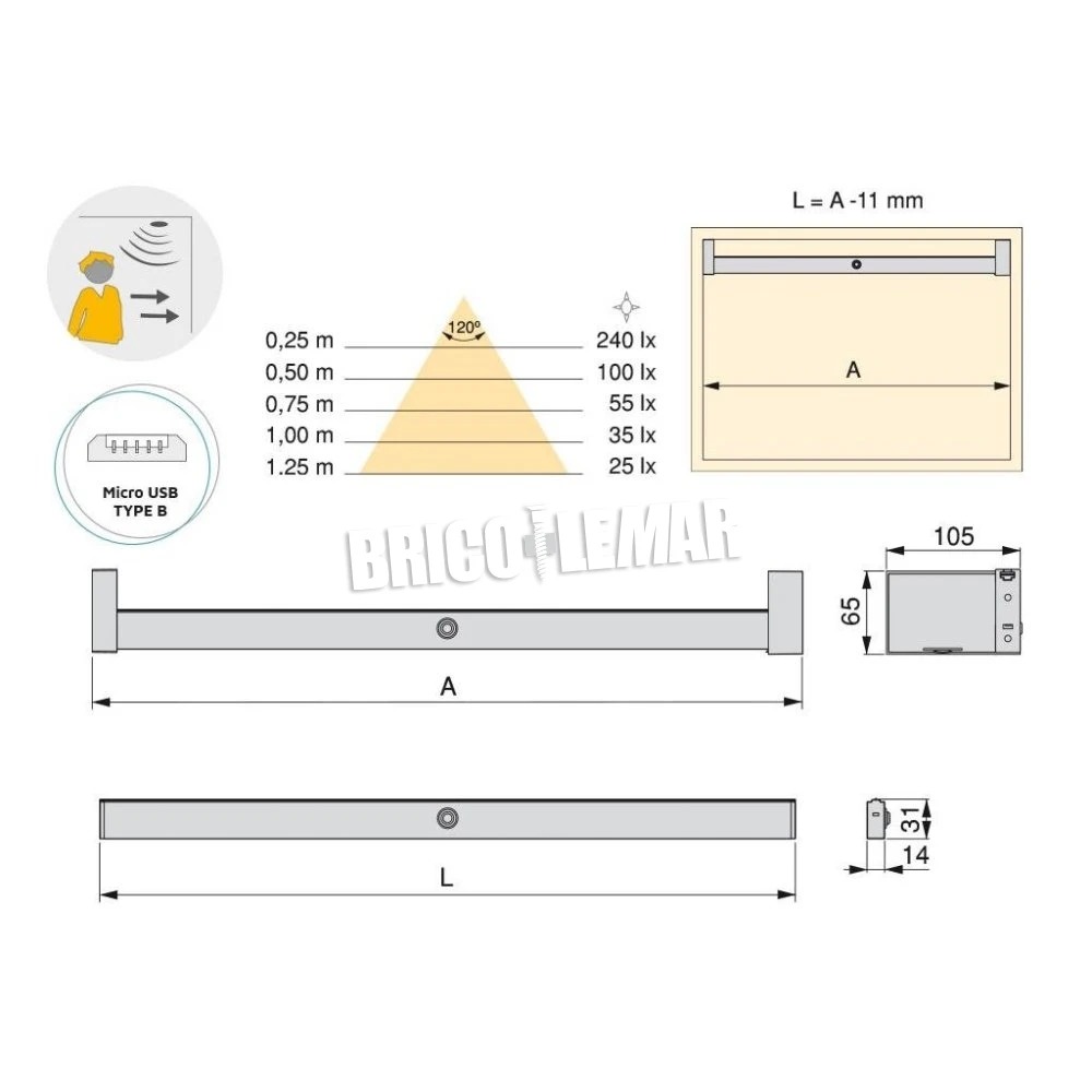 Barra Para Armario Regulable 858-1008mm Con Luz LED Blanca Natural Aluminio Moka Emuca 12 Barra Para Armario Regulable 858-1008mm Con Luz LED Blanca Natural Aluminio Moka Emuca - Imagen 10