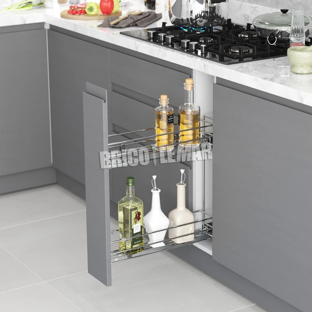 Botellero Extraíble Suprastar Con Cierre Suave Módulo 150 Acero Cromado Emuca 4 Botellero Extraíble Suprastar Con Cierre Suave Módulo 150 Acero Cromado Emuca - Imagen 2