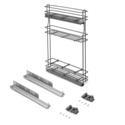 Botellero Extraíble TitaneMax Con Cierre Suave, Lateral Izquierdo, 3 Bandejas, Módulo 150mm, Acero, Gris Antracita - Emuca