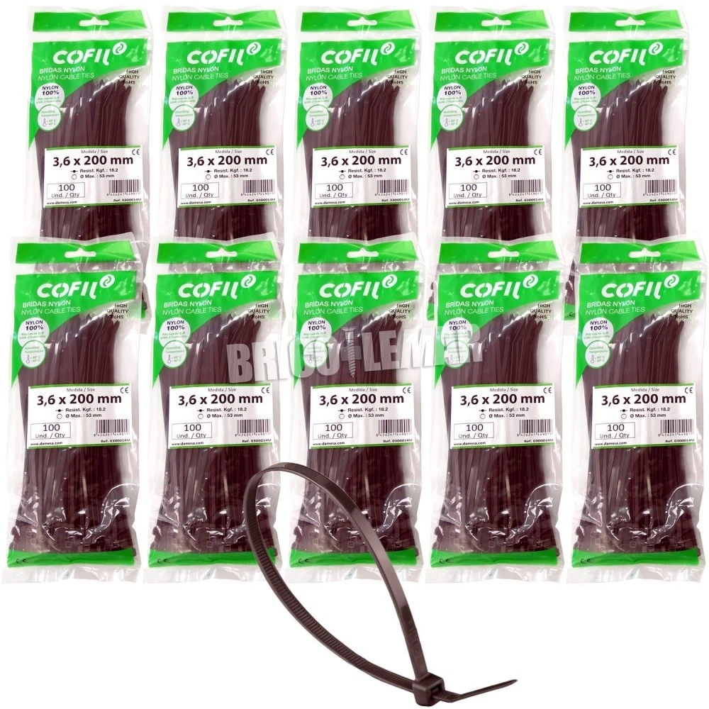 Brida Nylon Dentada 200x3.6 Marrón Lote De 10 Bolsas De 100 Unidades/bolsa Kabra 3 Brida Nylon Dentada 200x3.6 Marrón Lote De 10 Bolsas De 100 Unidades/bolsa Kabra