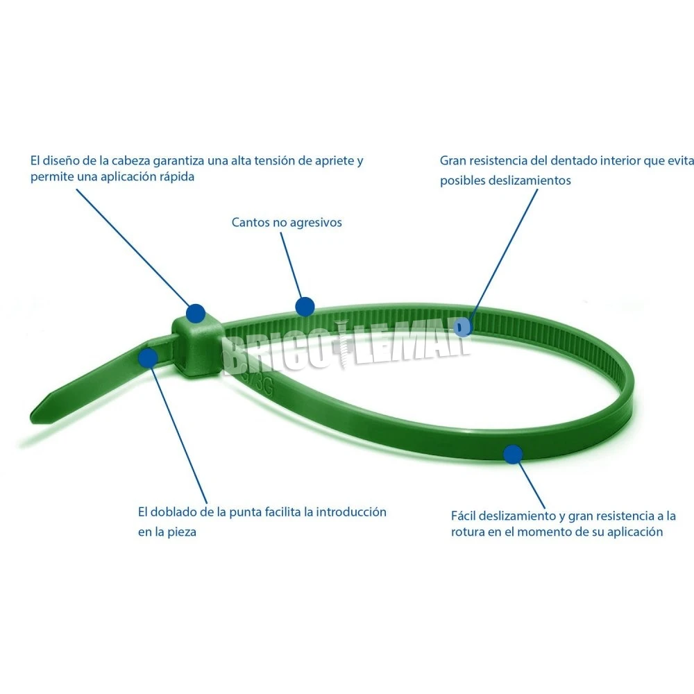 Brida Nylon Dentada 200x3.6 Verde Lote De 10 Bolsas De 100 Unidades/bolsa Kabra 4 Brida Nylon Dentada 200x3.6 Verde Lote De 10 Bolsas De 100 Unidades/bolsa Kabra - Imagen 2