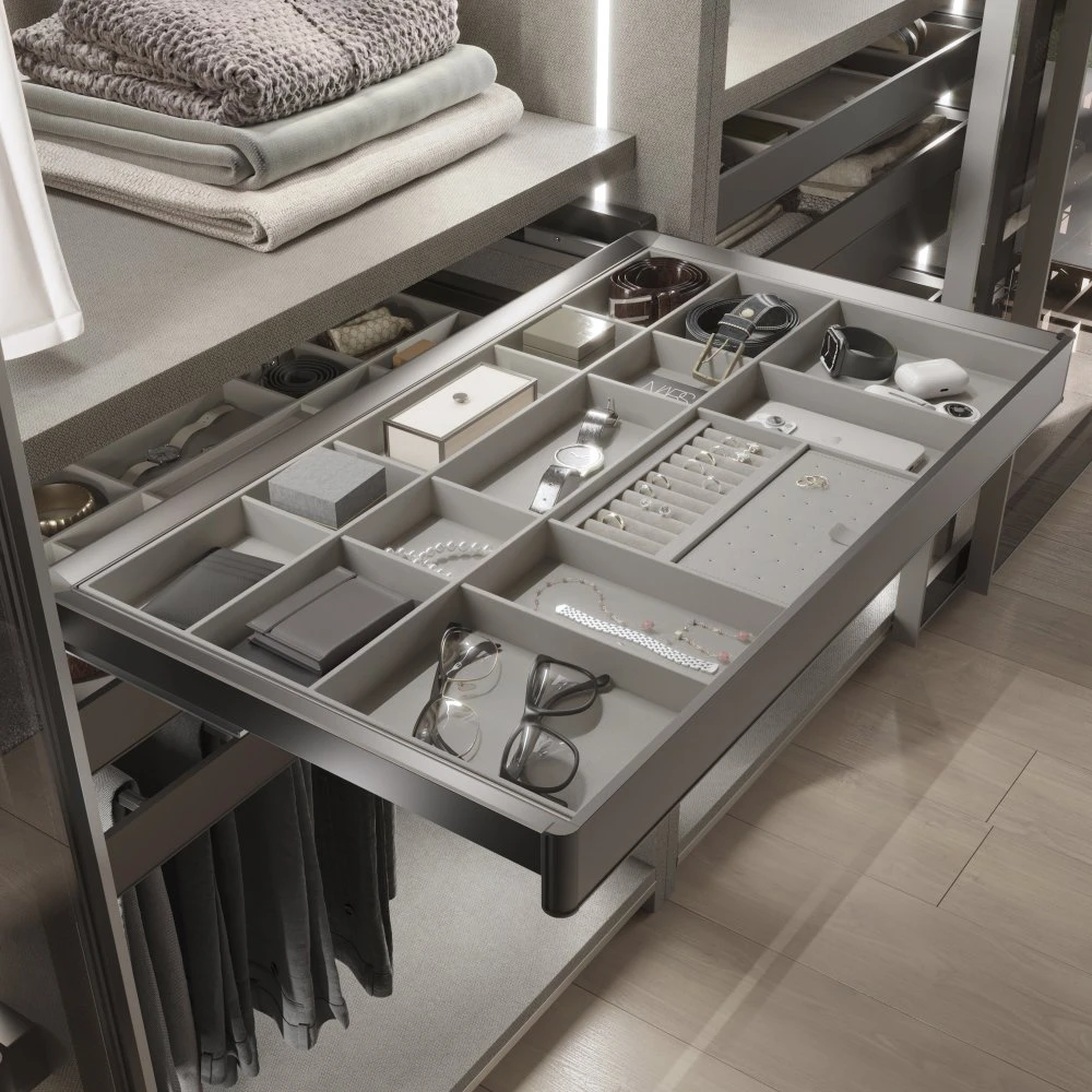 Cajón Organizador Para Armarios Quartz, 540mm (M70), Piel Ecológica Y Madera, Titanio - Emuca 4 Cajón Organizador Para Armarios Quartz, 540mm (M70), Piel Ecológica Y Madera, Titanio - Emuca - Imagen 2