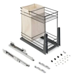Carro Extraíble Con Cestas Y Panero Titane De Fijación Inferior Con Cierre Suave, Módulo 300mm, Acero, Gris Antracita - Emuca