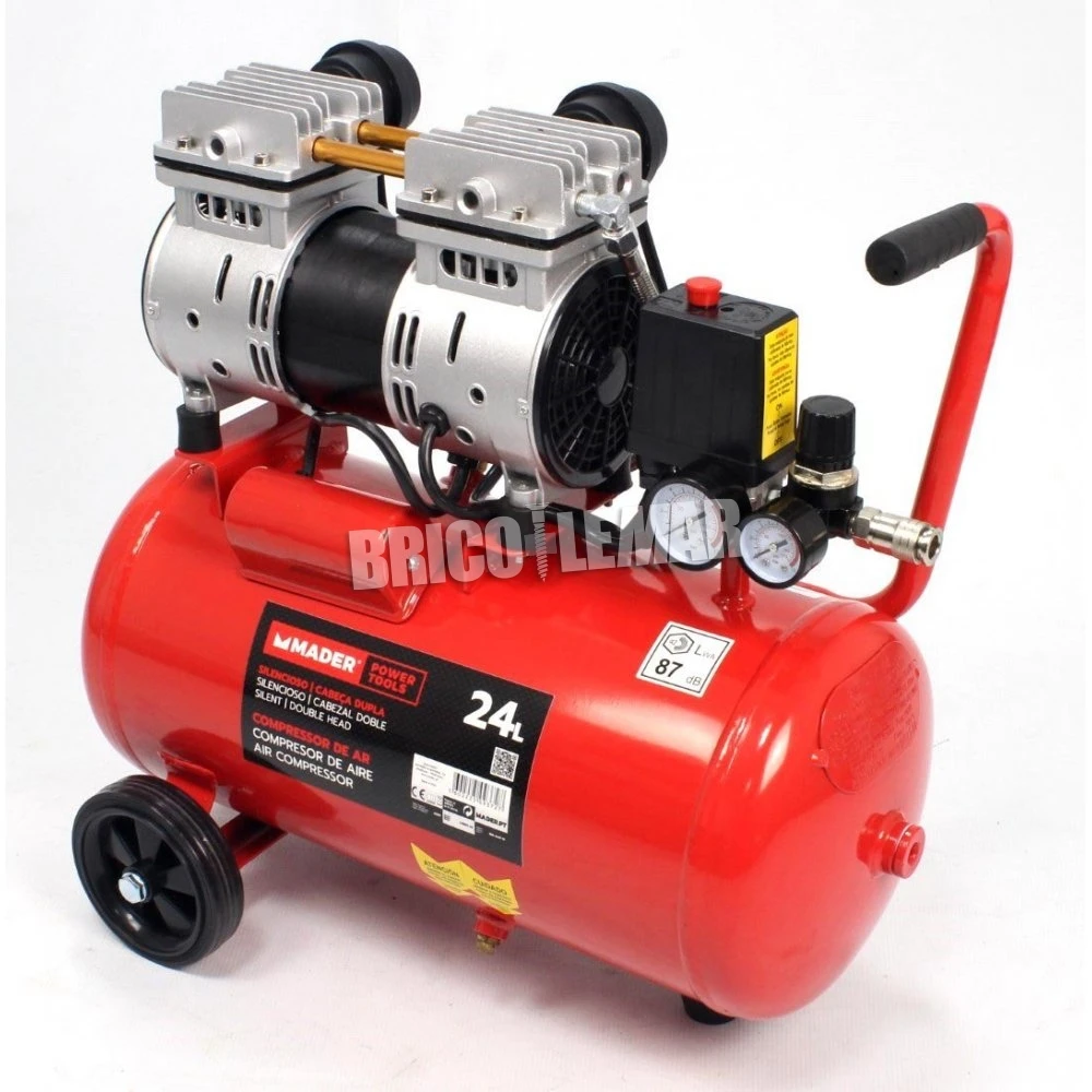 Compresor De Aire Silencioso Cabezal Doble 2HP 24L Mader Power Tools 3 Compresor De Aire Silencioso Cabezal Doble 2HP 24L Mader Power Tools