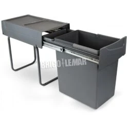 Contenedor De Reciclaje De 20L Para Cocina Fijación Inferior Extracción Manual Acero Y Plástico Gris Antracita Emuca