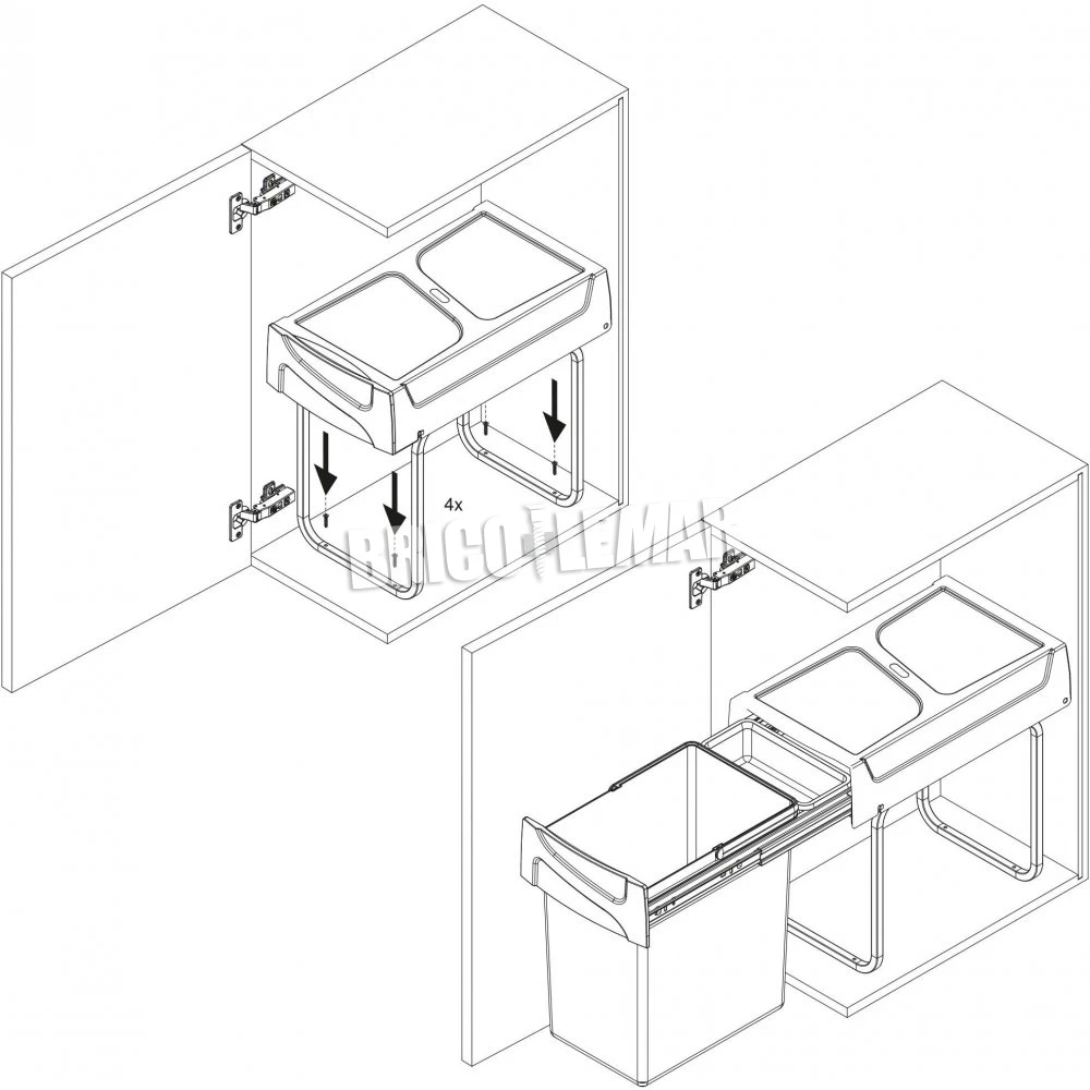 Contenedor De Reciclaje De 20L Para Cocina Fijación Inferior Extracción Manual Acero Y Plástico Gris Antracita Emuca 8 Contenedor De Reciclaje De 20L Para Cocina Fijación Inferior Extracción Manual Acero Y Plástico Gris Antracita Emuca - Imagen 6