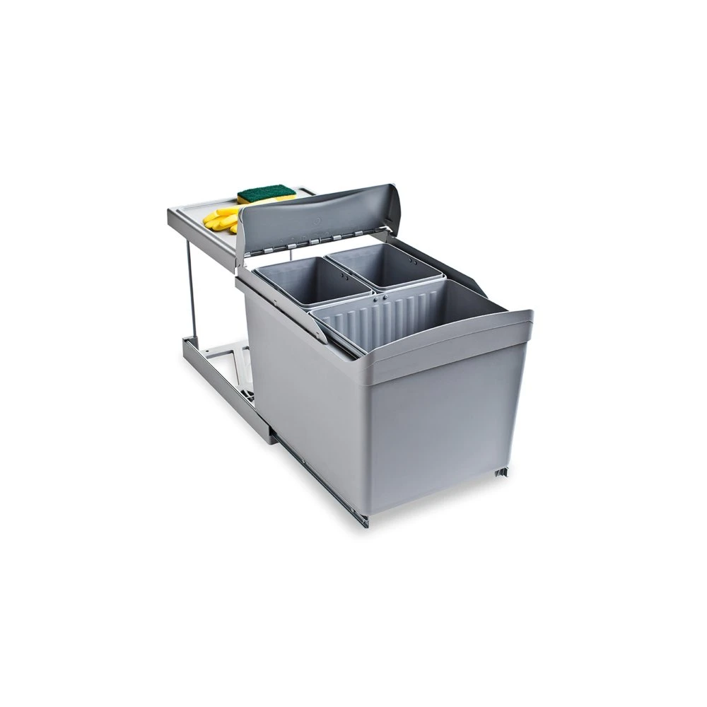 Contenedor Reciclaje Extracción Automática 1x16L 2x7.5L Gris Para Mueble Cocina - Emuca 3 Contenedor Reciclaje Extracción Automática 1x16L 2x7.5L Gris Para Mueble Cocina - Emuca