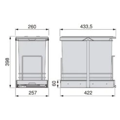 Contenedor Reciclaje Extracción Dual 24L Gris Antracita Mueble Cocina - Emuca -Brico Lemar Comercio contenedor reciclaje extraccion dual 24l gris antracita mueble cocina emuca 2
