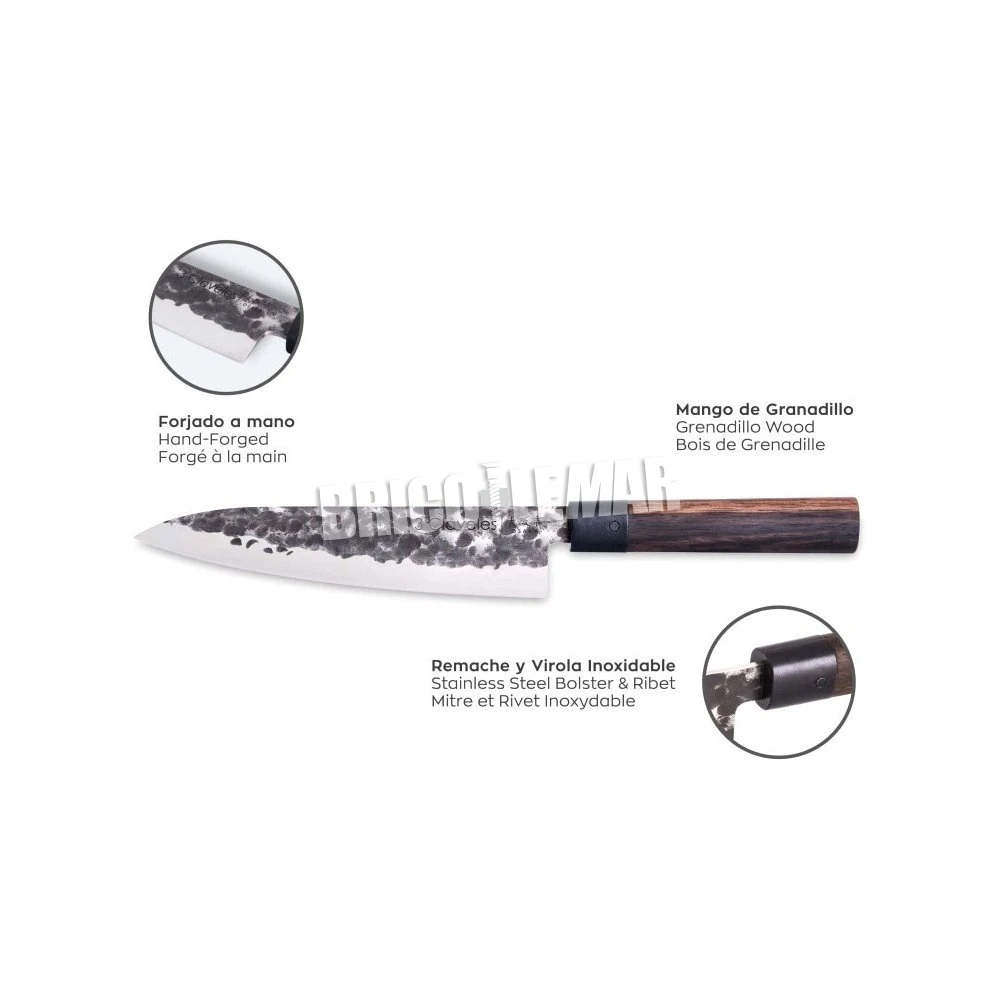 Cuchillo Cocinero 20cm Serie Osaka Acero Inoxidable Mango Madera Granadillo Forjado 3 Claveles 4 Cuchillo Cocinero 20cm Serie Osaka Acero Inoxidable Mango Madera Granadillo Forjado 3 Claveles - Imagen 2