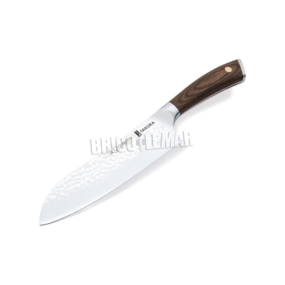 Cuchillo Santoku Sakura 17,5cm Acero Inoxidable Mango Madera De Pakka Forjado Martillado 3 Claveles 4 Cuchillo Santoku Sakura 17,5cm Acero Inoxidable Mango Madera De Pakka Forjado Martillado 3 Claveles - Imagen 2
