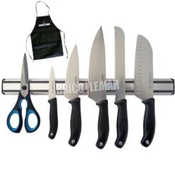 Juego De 5 Cuchillos Evo, Y Tijera De Cocina Ergo 8” En Soporte Magnético 45cm 3 Claveles
