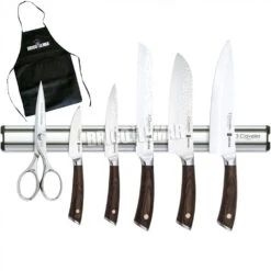 Juego De 5 Cuchillos Serie Sakura 3 + Tijeras Cocina 8” + Soporte Magnético 45cm 3 Claveles