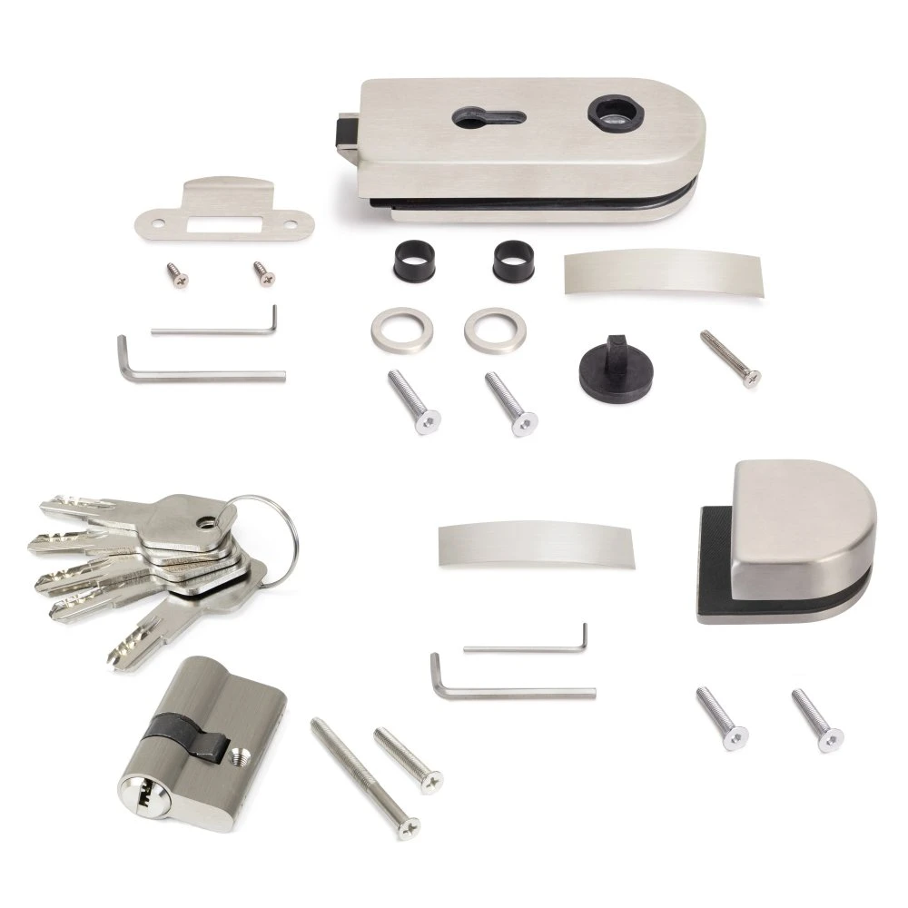 Kit Cerradura Y Cerradero Para Puerta Doble De Cristal, Puerta Vidrio 8-12mm, Acero, Acabado Inox - Emuca 3 Kit Cerradura Y Cerradero Para Puerta Doble De Cristal, Puerta Vidrio 8-12mm, Acero, Acabado Inox - Emuca