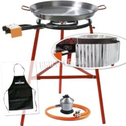 Kit Paellero 40cm Garcima + Paellera 42cm + Soporte Reforzado + Paravientos Ondulado Kabra