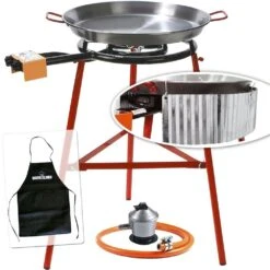 Kit Paellero 50cm Garcima + Paellera 55cm + Soporte Reforzado + Paravientos Ondulado Kabra