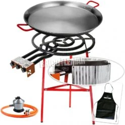 Kit Paellero 60cm Garcima +paellera 70cm + Soporte Reforzado + Paravientos Ondulado Kabra