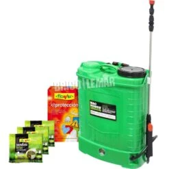 Kit Pulverizador De Presión 16L A Batería 12V MacPower + Herbicida Total Concentrado 3x50g + Set De Protección Flower