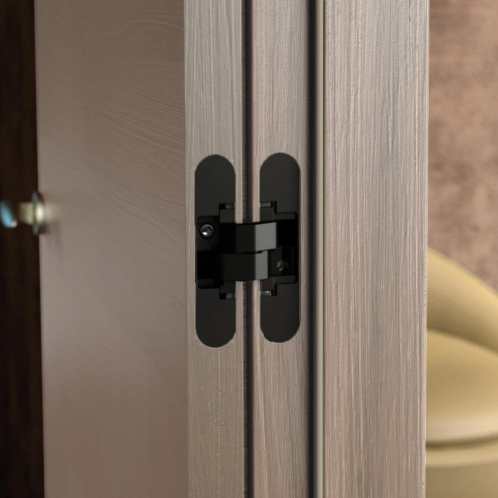 Lote De 2 Bisagras Ocultas Para Puertas De Paso, Carga 40kg, Apertura 180 Grados, Zamak, Negro - Emuca 4 Lote De 2 Bisagras Ocultas Para Puertas De Paso, Carga 40kg, Apertura 180 Grados, Zamak, Negro - Emuca - Imagen 2