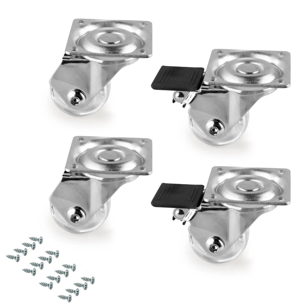 Lote De 4 Ruedas Slip 3 Transparentes Con Placa De Montaje, Diámetro 35mm, Acero Y Plástico - Emuca 3 Lote De 4 Ruedas Slip 3 Transparentes Con Placa De Montaje, Diámetro 35mm, Acero Y Plástico - Emuca