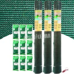 Malla Extra Ocultación Verde 3 Rollos De 1,5x50m Central De Enrejados + 900 Bridas Nylon Verde 200x3,6mm