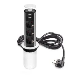 Multiconector Extraíble Vertikal, 3 Enchufes Tipo Schuko, 2 USB Tipo A, Plástico Y Aluminio, Pintado Blanco - Emuca