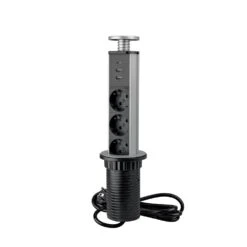 Multiconector Extraíble Vertikal 3 Schuko 1 USB-A 1 USB-C Gris Metalizado - Emuca