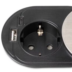 Multiconector Vertikal Flat 60mm 1 Schuko 1 USB-A 1 USB-C Tapa Deslizante - Emuca -Brico Lemar Comercio multiconector vertikal flat 60mm 1 schuko 1 usb a 1 usb c tapa deslizante emuca 2