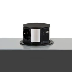 Multiconector Vertikal Push Negro D.100mm 3 Schuko 1 USB-A 1 USB-C - Emuca -Brico Lemar Comercio multiconector vertikal push negro d100mm 3 schuko 1 usb a 1 usb c emuca 1