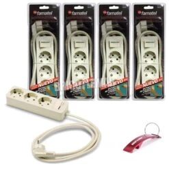 Pack De 4 Bases Múltiples De 3 Tomas Con Interruptor TT Lateral 16A 250V~ Cable 1,5m Famatel