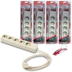 Pack De 4 Bases Múltiples De 5 Tomas TT Lateral 16A 250V Cable 1,5m Famatel