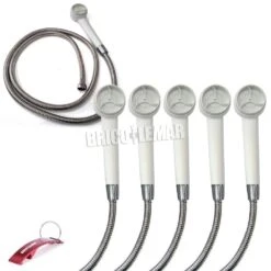 Pack De 5 Kits De Mango De Ducha Plástico Blanco Orfesa + Flexo Inoxidable Extensible 175-210cm