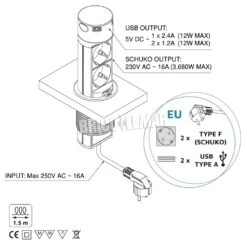 Regleta De 2 Enchufes Schuko Con 2 USB De Empotrar Retráctil Gris Metalizado Emuca -Brico Lemar Comercio regleta de 2 enchufes schuko con 2 usb de empotrar retractil gris metalizado emuca 6