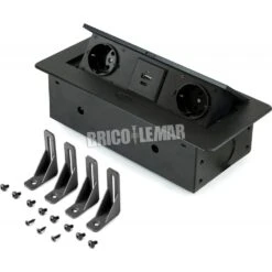 Regleta De Enchufes Atom Lite Para Escritorio 2 Enchufes EU + 1 USB A + 1 USB C 265x120mm Negro Emuca