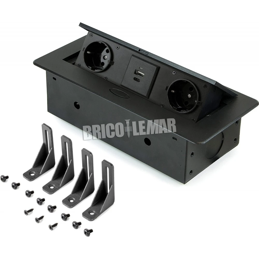 Regleta De Enchufes Atom Lite Para Escritorio 2 Enchufes EU + 1 USB A + 1 USB C 265x120mm Negro Emuca 3 Regleta De Enchufes Atom Lite Para Escritorio 2 Enchufes EU + 1 USB A + 1 USB C 265x120mm Negro Emuca