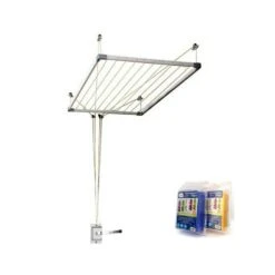 Tendedero Techo Extensible Con Manivela + 40 Pinzas Monoblock Cuncial + Llavero BricoLemar