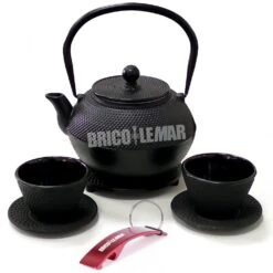 Tetera De Hierro Fundido Negra 1,20lt + Juego 2 Tazas + Reposatetera Ibili