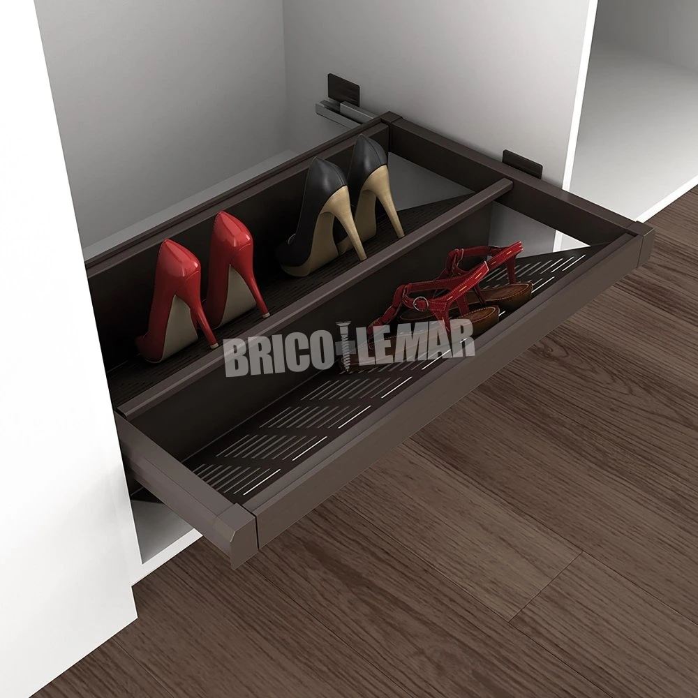 Zapatero Extraíble Para Interior De Armario Módulo De 600mm Cierre Suave Acero Color Moka Emuca 5 Zapatero Extraíble Para Interior De Armario Módulo De 600mm Cierre Suave Acero Color Moka Emuca - Imagen 3